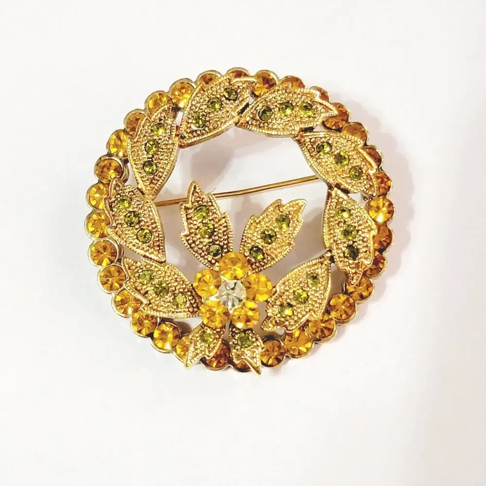 Vintage Rhinestone Brooch Pin 1.75